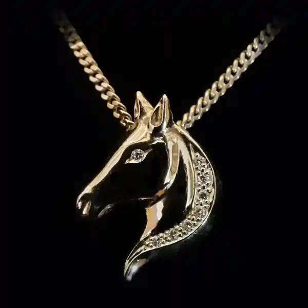 Large Horse Head Pendant with diamond set mane and eyes